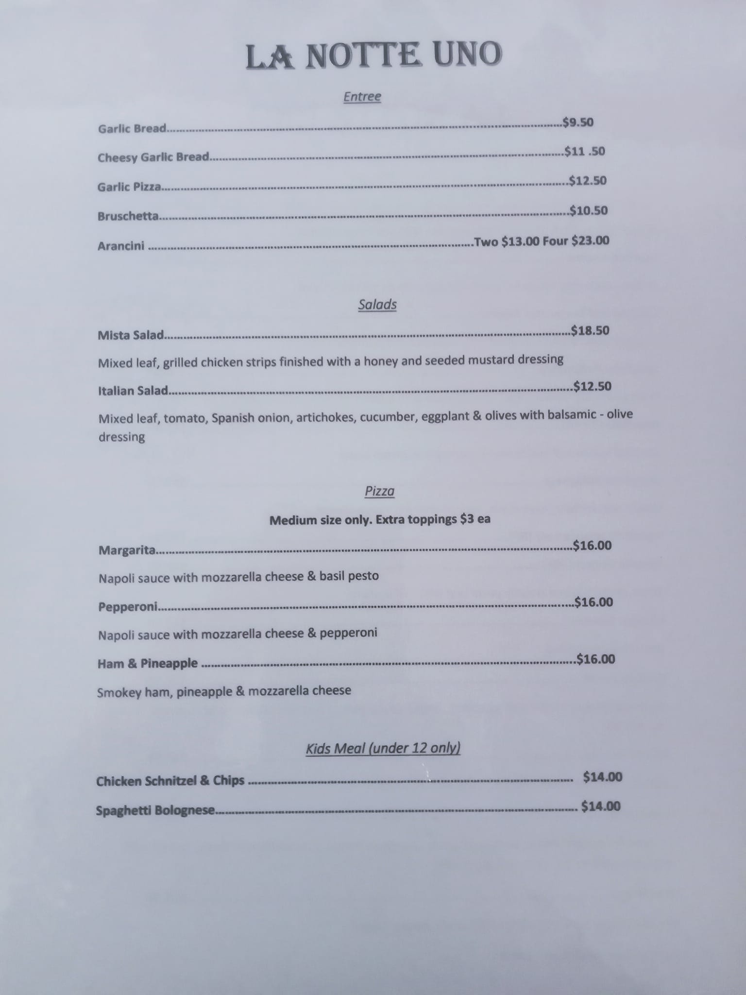 LA NOTTE UNO ITALIAN RESTAURANT